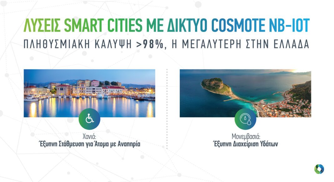 COSMOTE: Λύσεις smart cities με τεχνολογία ΝΒ-ΙοΤ στα Χανιά και τη Μονεμβασιά